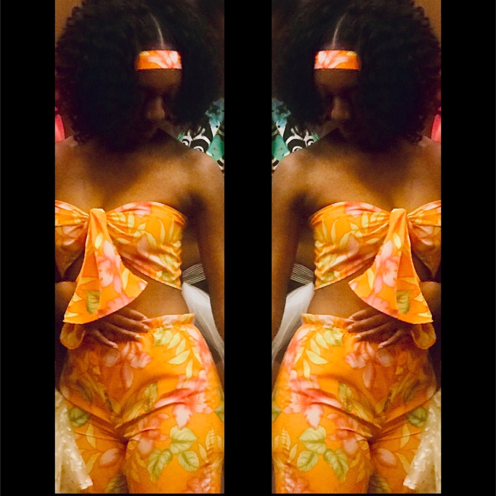 Orange Floral 3pc Handmade Outfit